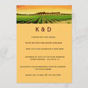 Artsy Vineyard Sunset Winery Wedding Invite