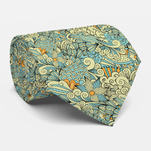 Artsy Vintage Hand Drawn Botanical Pattern Tie