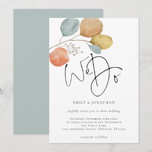 Artsy Watercolor Leaves We Do Artsy Wedding Invitation