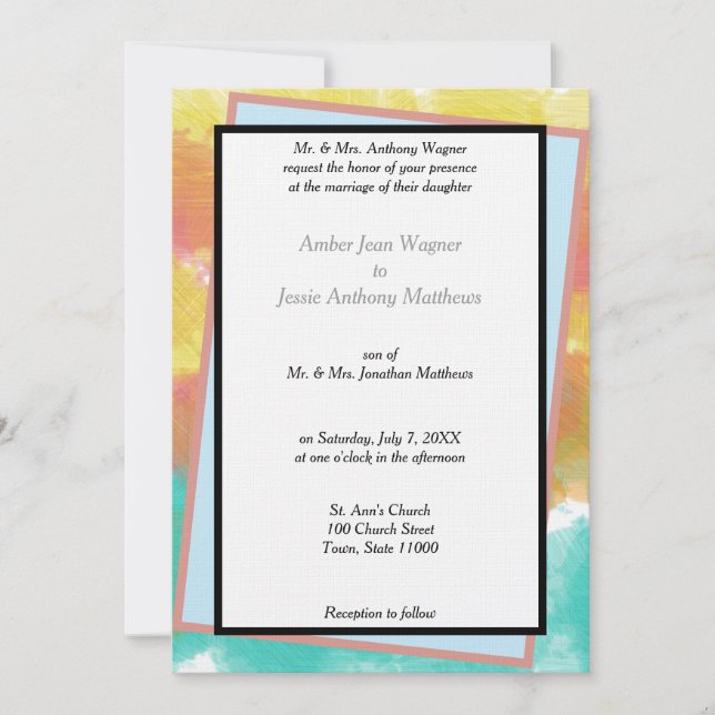 Artsy Watercolors Geometric Framed Wedding Invitation (Front)