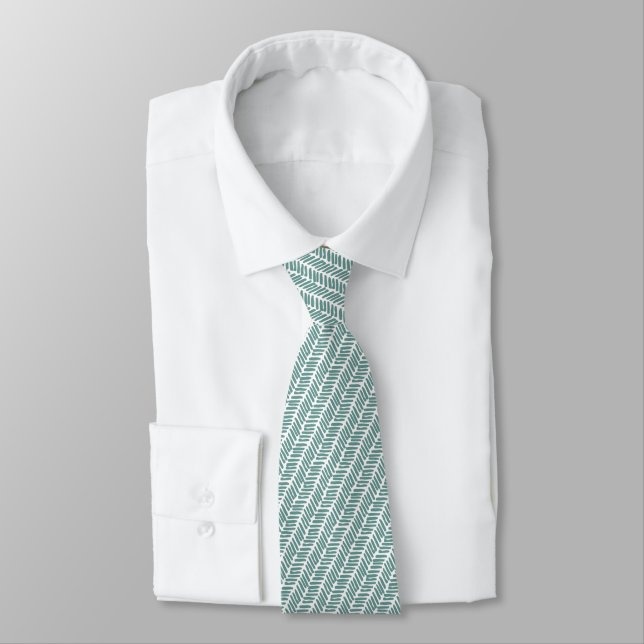 Artsy White Juniper Leaves Green Abstract Tie (Tied)