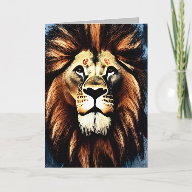 Artsy Wild African Lion Thank You Card (Front)
