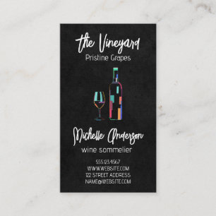 Artsy Wine Bottle and Glass Business Card