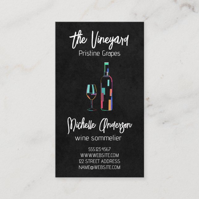 Artsy Wine Bottle and Glass Business Card (Front)