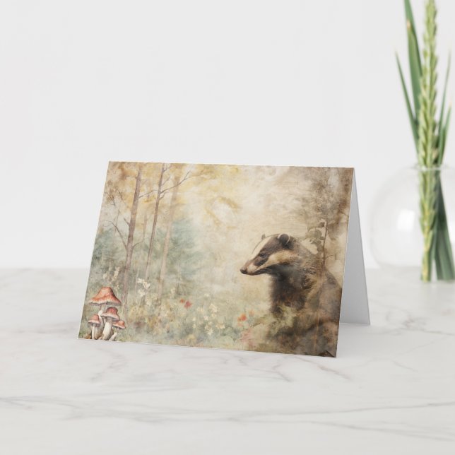 Artsy Woodland Animals Wildlife Badger Greeting   Card (Front)
