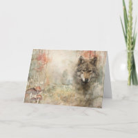 Artsy Woodland Animals Wildlife Wolf Greeting