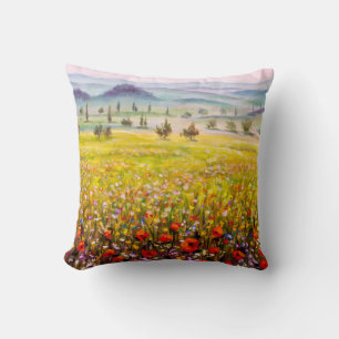 Artwork Italian tuscany cypresses landscape with m Cushion