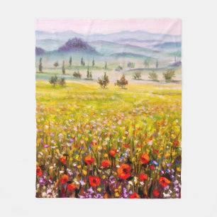 Artwork Italian tuscany cypresses landscape with m Fleece Blanket