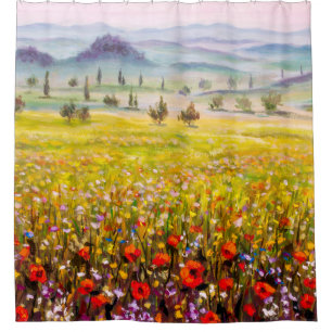 Artwork Italian tuscany cypresses landscape with m Shower Curtain