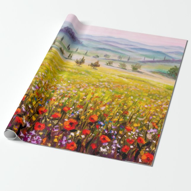 Artwork Italian tuscany cypresses landscape with m Wrapping Paper (Unrolled)