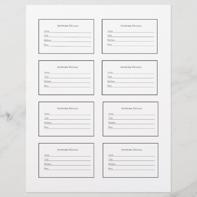 Artwork Labels for Art Shows and Exhibitions Custom Letterhead (Front)