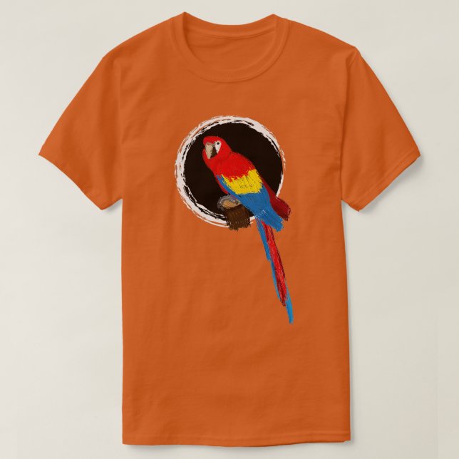 Artwork of a Sitting Scarlet Macaw Parrot II T-Shirt (Design Front)