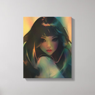 Artwork of Anime Girl Surrounded by Rainbow Light Canvas Print