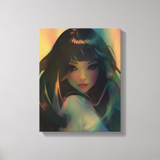 Artwork of Anime Girl Surrounded by Rainbow Light Canvas Print (Front)