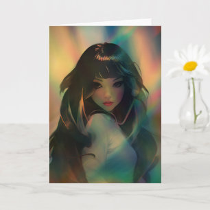 Artwork of Anime Girl Surrounded by Rainbow Light Card