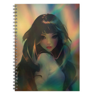 Artwork of Anime Girl Surrounded by Rainbow Light Notebook