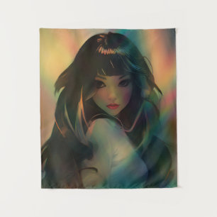 Artwork of Anime Girl Surrounded by Rainbow Light Tapestry