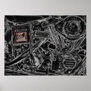 Artwork of Old Harley Motorcycle - Vietnam Memory Poster