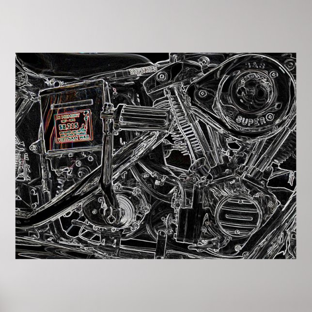 Artwork of Old Harley Motorcycle - Vietnam Memory Poster (Front)