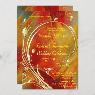 Arty abstract Gold flower Magenta 2023 colour Invi Invitation