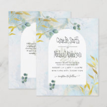 Arty Botanical Greenery Gold Wedding Invitation