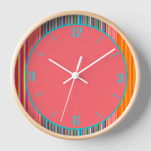 Arty Candy Striped Border+ Pink Centre Clock