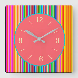 Arty Candy Striped Border+ Pink Centre Clock