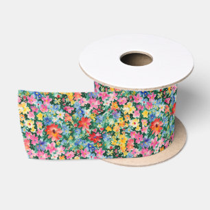 Arty Colorful Wildflower Flower Pattern Watercolor Satin Ribbon