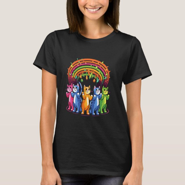 Arty Festival Rainbow Cat Rave T-Shirt (Front)
