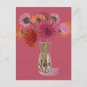 Arty Gerbera Colourful Flower +Custom Name Postcard