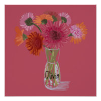 Arty Gerbera Colourful Flower +Custom Name