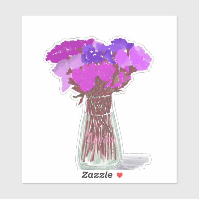 Arty Happy Colourful Flowers In Vase  +Custom Name (Sheet)