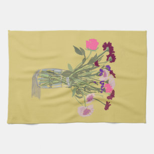 Arty Happy Colourful Wildflowers +Custom Name Tea Towel