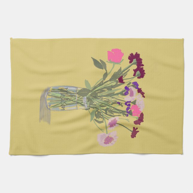 Arty Happy Colourful Wildflowers  +Custom Name Tea Towel (Horizontal)