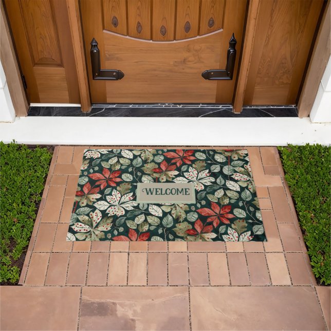 Arty Poinsettias Personalised Holiday Doormat (Outdoor)