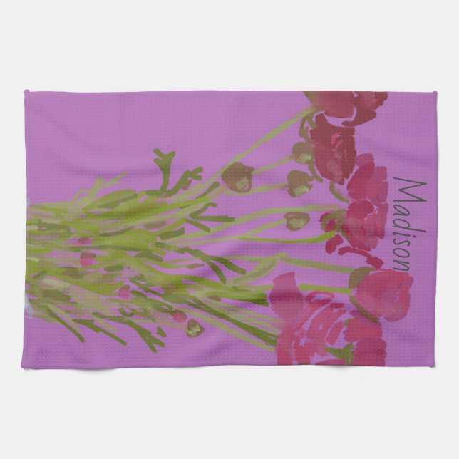 Arty Ranunculus Colourful Flower  +Custom Name Tea Towel (Horizontal)