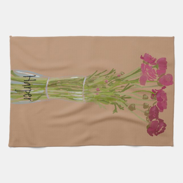 Arty Ranunculus Colourful Flower  +Custom Name Tea Towel (Horizontal)