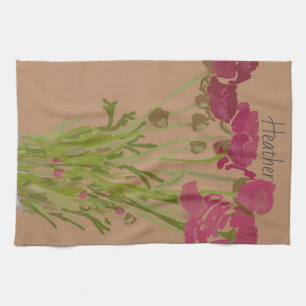 Arty Ranunculus Colourful Flower  +Custom Name Tea Towel