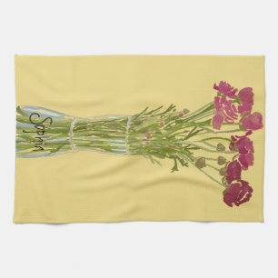 Arty Ranunculus Colourful Flower  +Custom Name Tea Towel