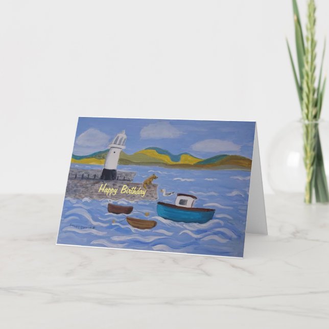 Arty St.Ive harbour birthday card add text (Front)