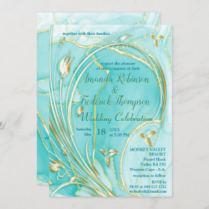 Arty turquoise Gold abstract flower Invitation