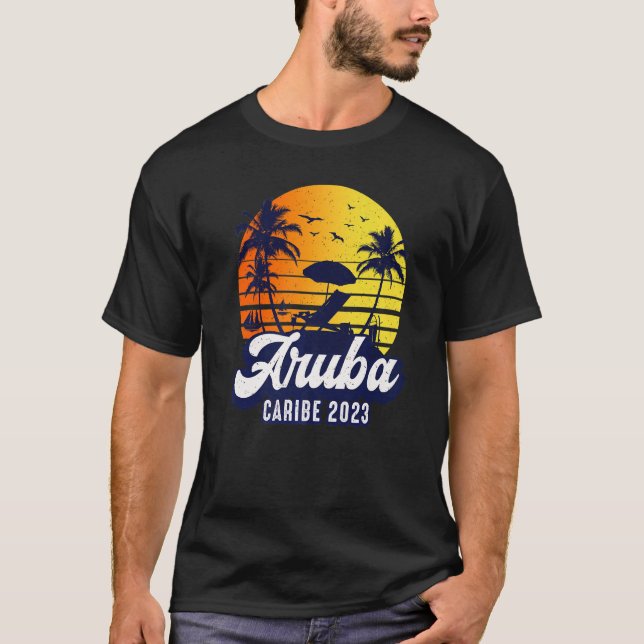Aruba 2023 Caribe Sunset Beach Retro Premium T-Shirt (Front)