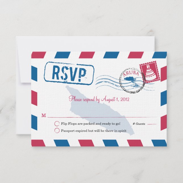 Aruba Air Mail Wedding RSVP Card (Front)