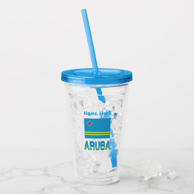 Aruba and Aruban Flag Blue Personalisation  Acrylic Tumbler (Front Ice)