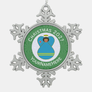 Aruba Angel Christmas Flag Personalised Snowflake Pewter Christmas Ornament