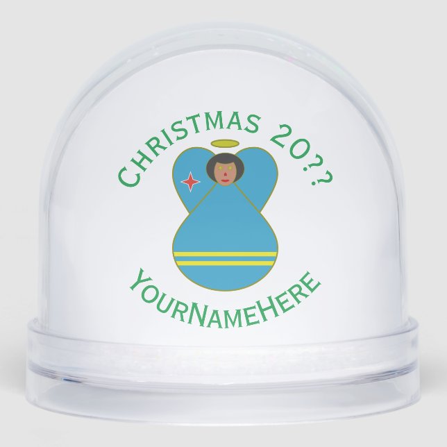 Aruba Angel Christmas Flag Personalised  Snowglobe (Front)