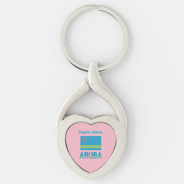 Aruba Aruban Flag Blue Personalised Heart Shaped Key Ring (Front)