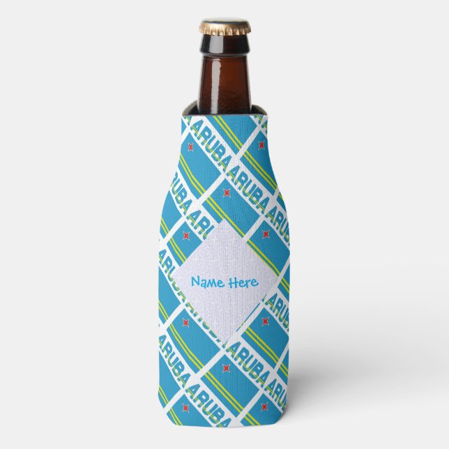Aruba Aruban Flag Tiled Blue Personalised  Bottle Cooler (Bottle Front)