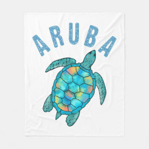 Aruba Beach Sea Turtle Illustration Fleece Blanket
