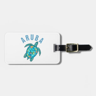 Aruba Beach Sea Turtle Illustration Luggage Tag